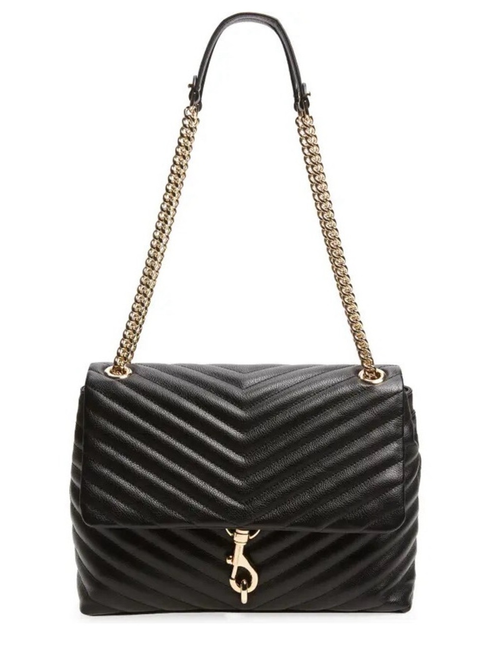 Rebecca Minkoff Black Quilted Shoulder Bag with Gold Hardware Chevron - Picture 9 of 11